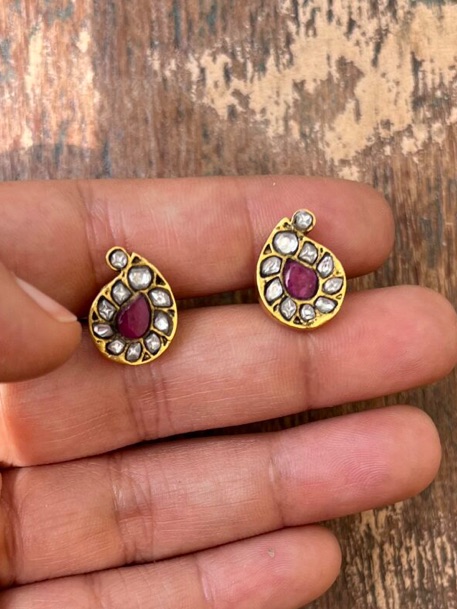 New Designer Indian Pakistani Gold Teardrop Earrings Kundan Earring Wd Red Stone